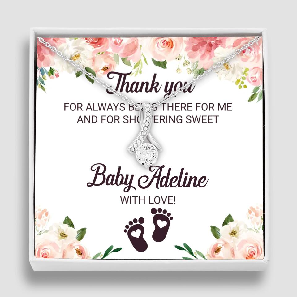 Thank You For Always Being There For Me - Personalized Love Knot Necklace - Baby Shower Hostess Thank You Gift