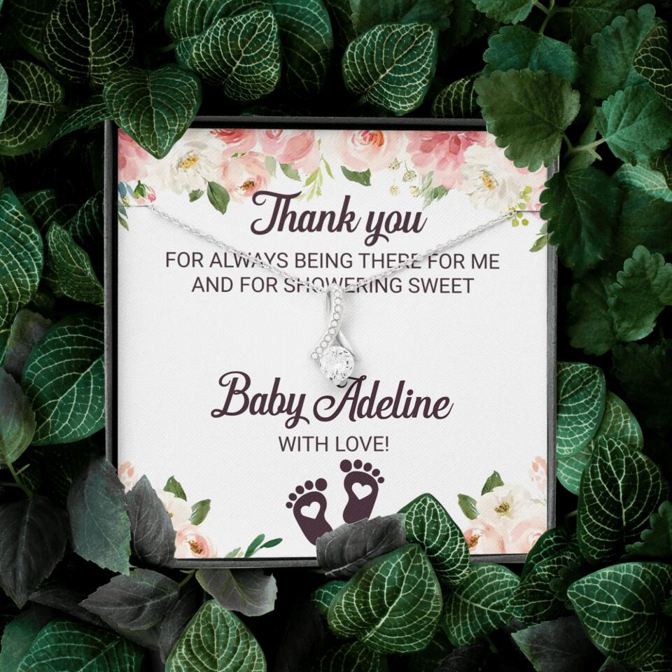 Personalized Baby Shower Hostess Thank You Gift - Custom Love Knot Necklace with Baby Name - Hostess Appreciation Necklace - 210ICNNPJE038