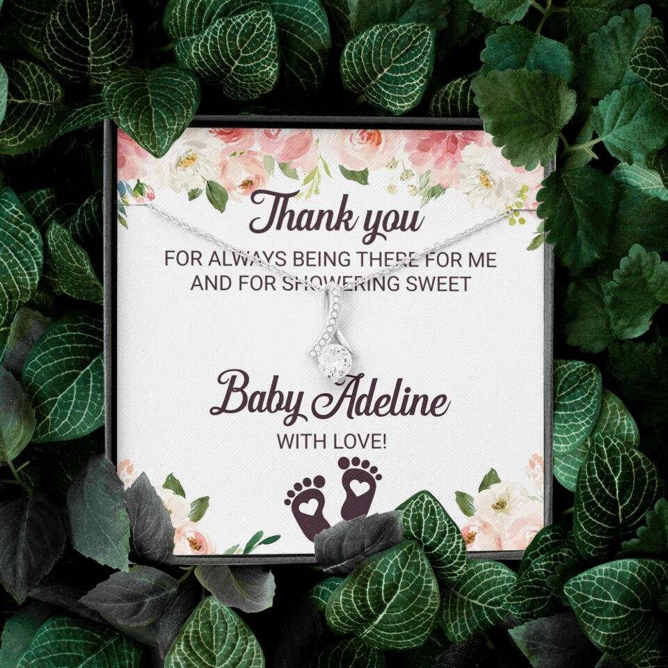 Thank You For Always Being There For Me - Personalized Love Knot Necklace - Baby Shower Hostess Thank You Gift