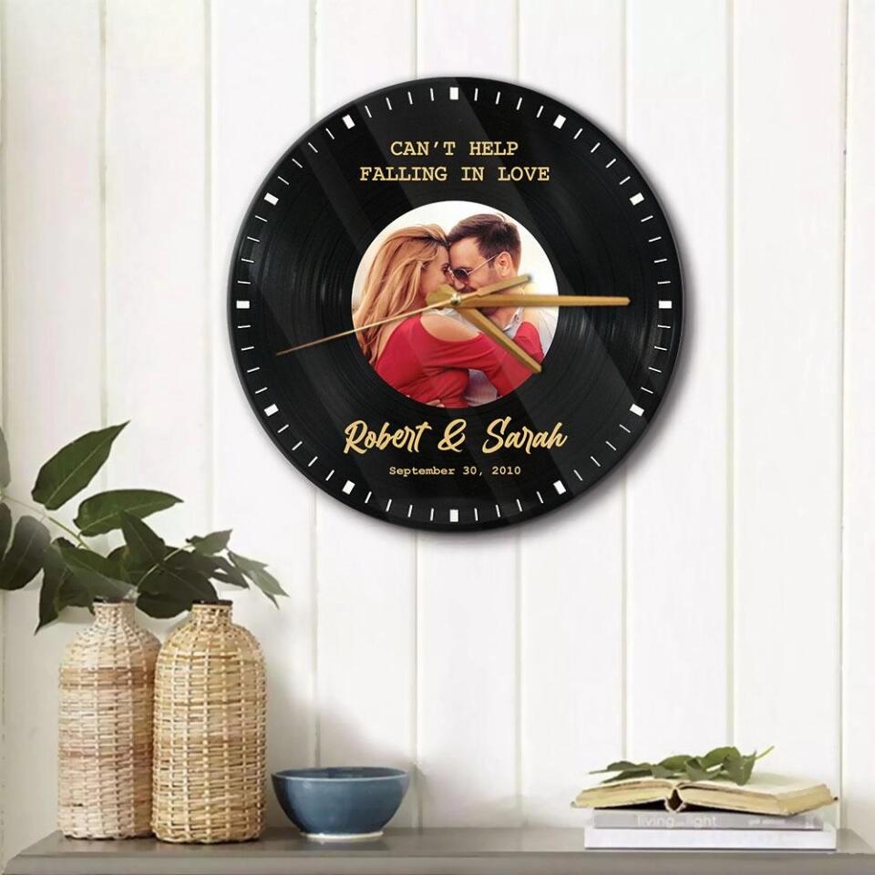 Vinyl Record Wall Clock - Best Anniversary Personalized Gift for Couple, Husband And Wife - Perfect Gift Home Decor, Wall Clock - 210IHNLNWC728