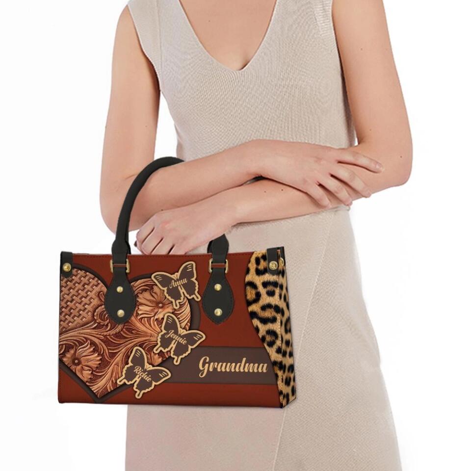 Personalized Leather Handbag For Her - Butterflies Bag - Gift for Mom, Grandma