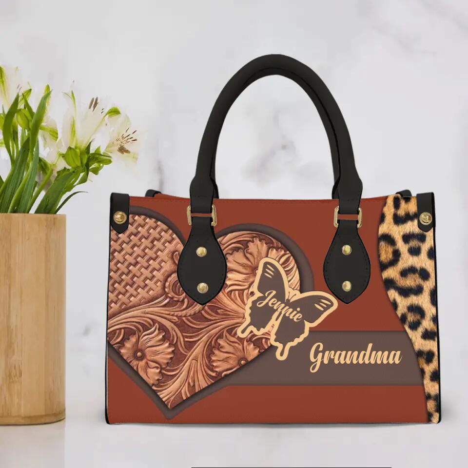 Personalized Leather Handbag For Her - Butterflies Bag - Gift for Mom, Grandma