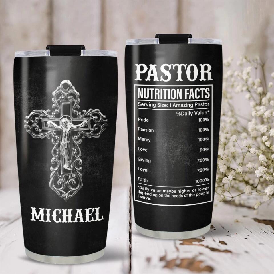 Pastor Nutrition Facts - Personalized 20oz Stainless Steel Tumbler - Gift for Pastor