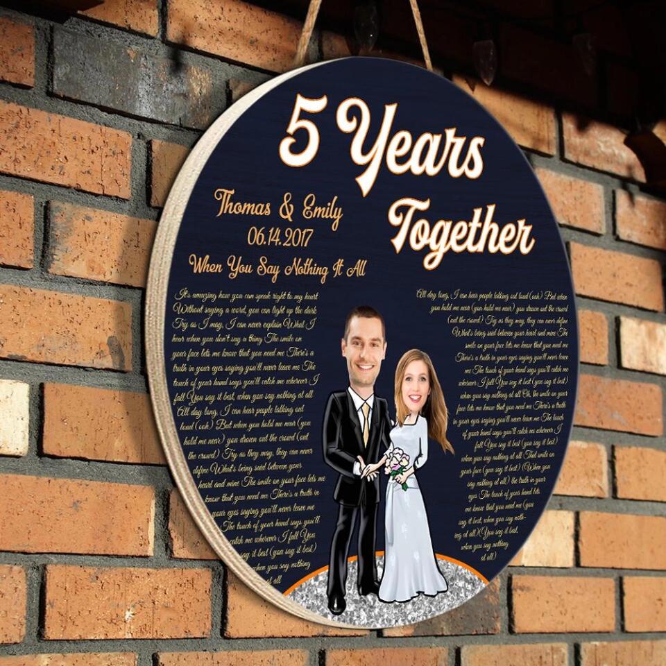 Couple Wooden Sign 5 Years Together - Personalized Upload Photo Round Wood Sign - 5th Anniversary Gift for Couples