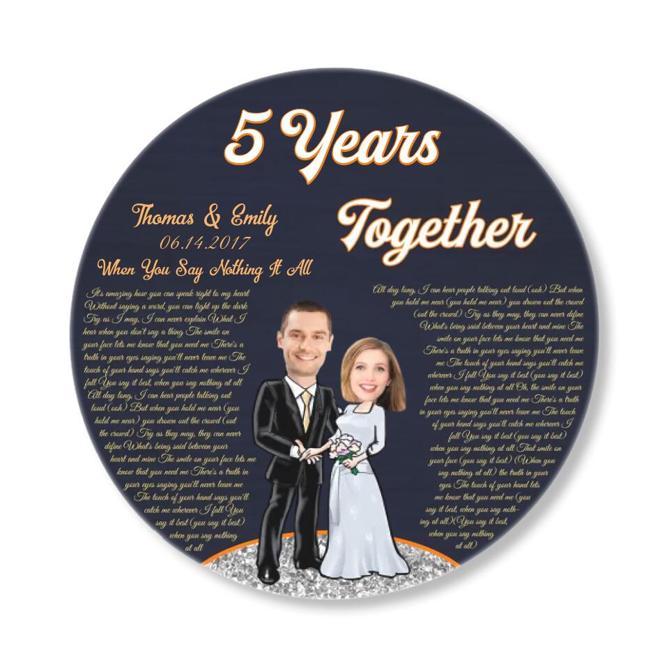 Couple Wooden Sign 5 Years Together - Personalized Upload Photo Round Wood Sign - 5th Anniversary Gift for Couples