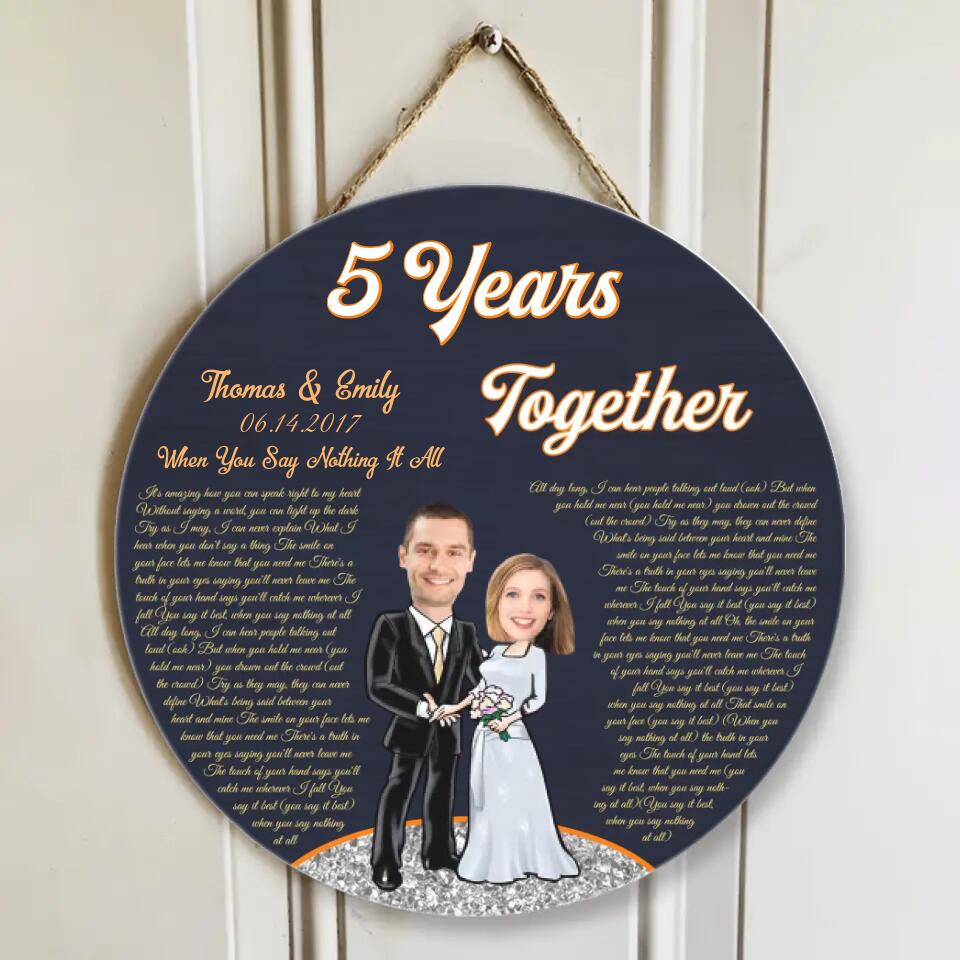 Couple Wooden Sign 5 Years Together - Personalized Upload Photo Round Wood Sign - 5th Anniversary Gift for Couples