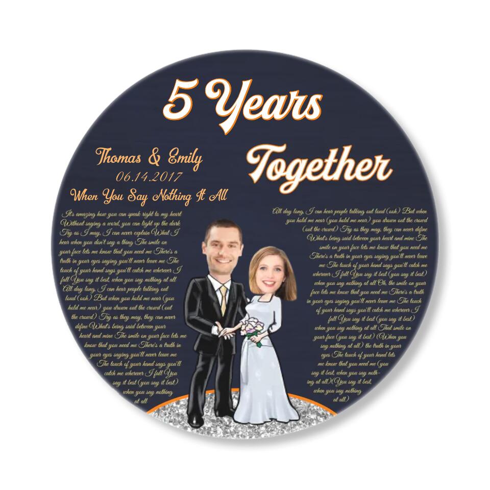 Couple Wooden Sign 5 Years Together - Personalized Upload Photo Round Wood Sign - 5th Anniversary Gift for Couples