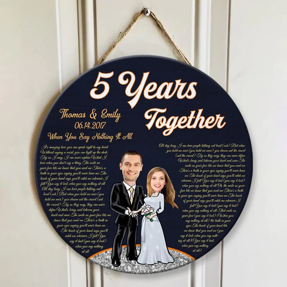 5 Years Together - Personalized Upload Photo Round Wood Sign - 5th Anniversary Gift for Couples