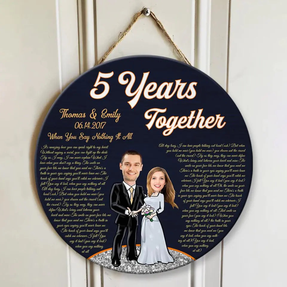 Couple Wooden Sign 5 Years Together - Personalized Upload Photo Round Wood Sign - 5th Anniversary Gift for Couples