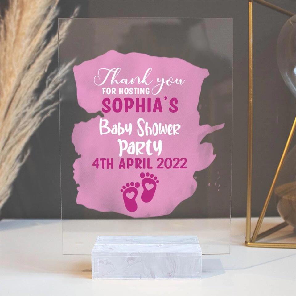 Thank You for Hosting Baby Shower Party - Personalized Name & Date - Custom Acrylic Plaque - Gift for Baby Shower Hostess - 210ICNUNAP023