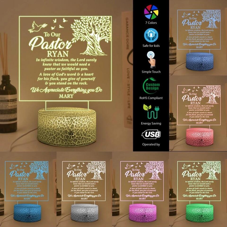 To Our Pastor - Appreciate Everything You Do - Custom Led Lights - Table Lamp - Thank You Gift for Pastor
