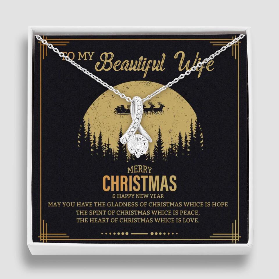 To My Beautiful Wife Merry Christmas - Personalized Christmas Gift for Her/Wife - Best Meaningful Gift for your Lovers - White Gold Necklace For Christmas - 210IHPNPJE432