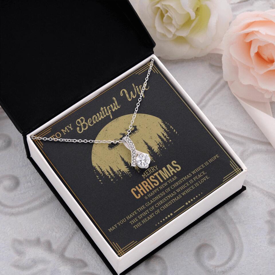 To My Beautiful Wife Merry Christmas - Personalized Christmas Gift for Her/Wife - Best Meaningful Gift for your Lovers - White Gold Necklace For Christmas - 210IHPNPJE432