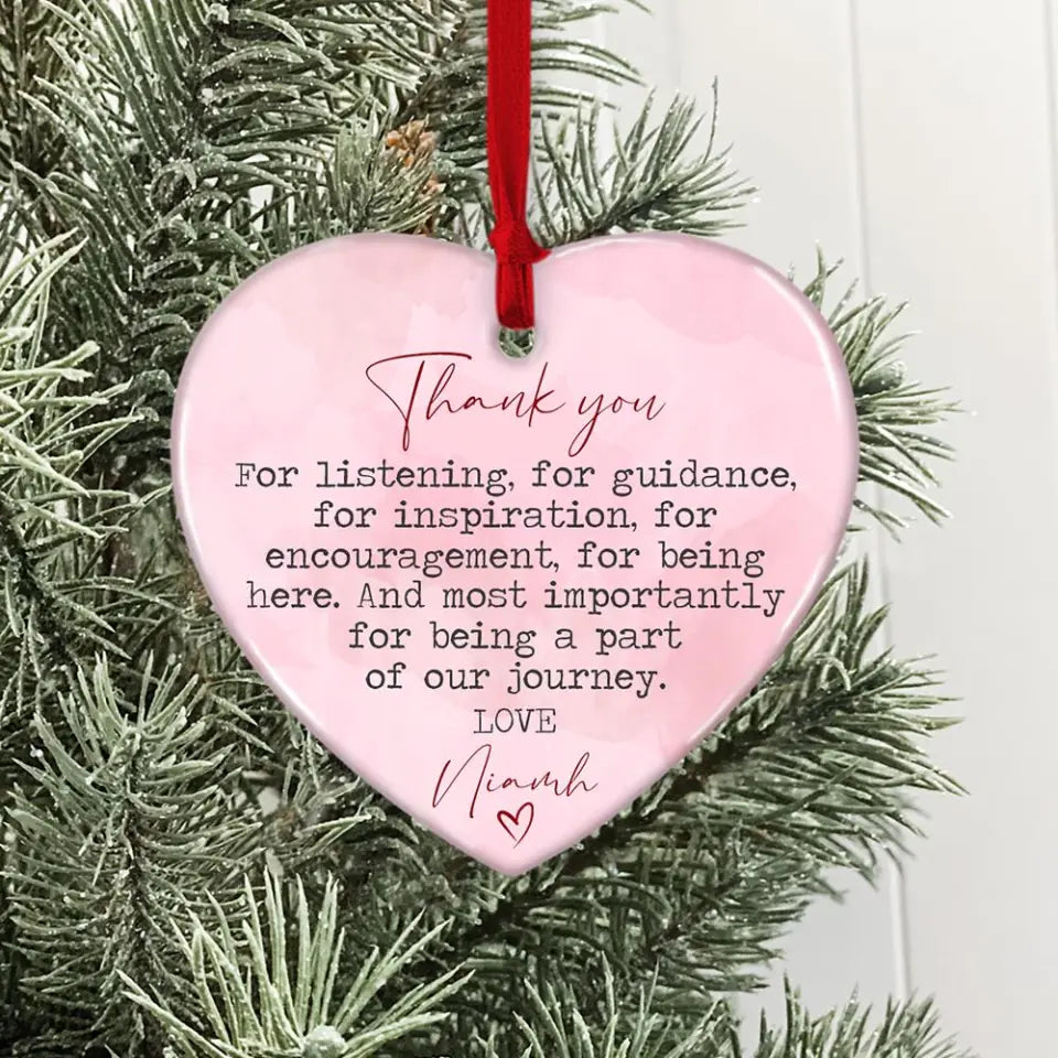 Thank You for Being a Part of Our Journey - Appreciation Gifts - Personalized Name Ornament - Heart-shaped Ornament, Hanging Decor