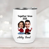 Together Since Husband and Wife Chibi - Personalized Face and Names White Wine Tumbler - Best Gifts for Couple Husband Wife On anniversaries - 210IHPNPTU434