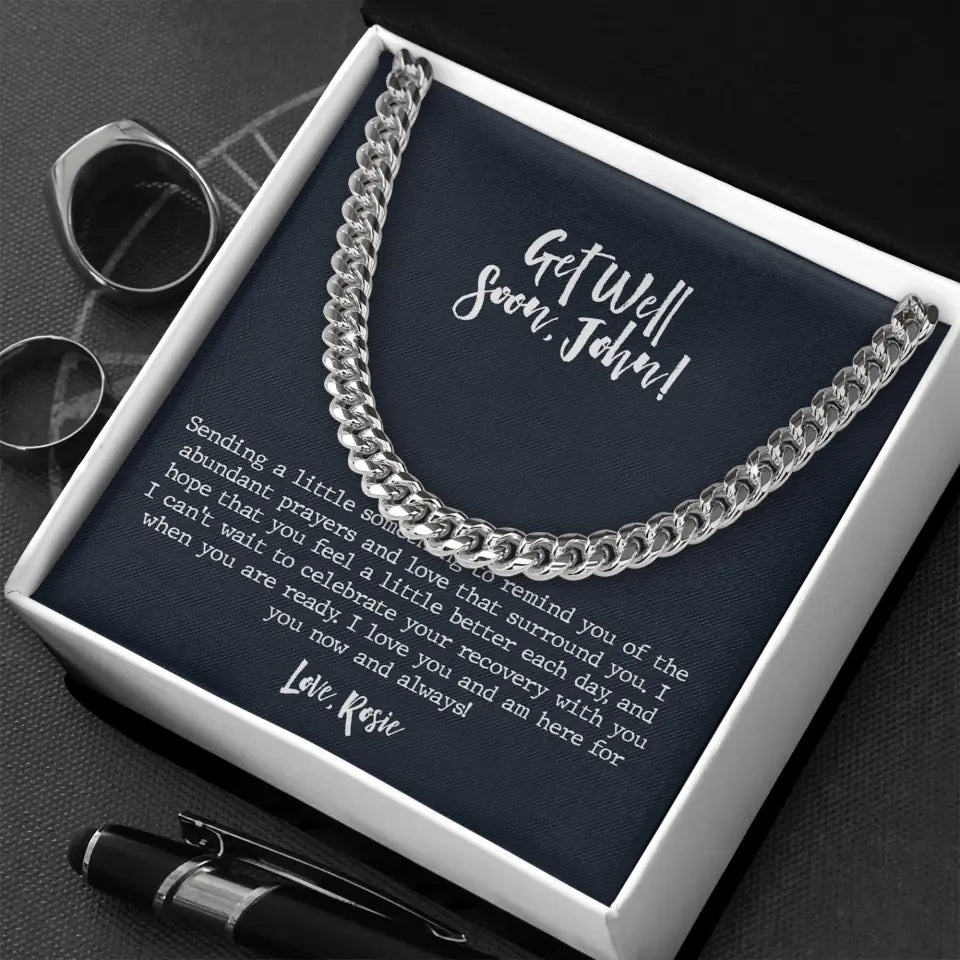 Post Surgery Gifts for Him - Personalized Cuban Chain Necklace