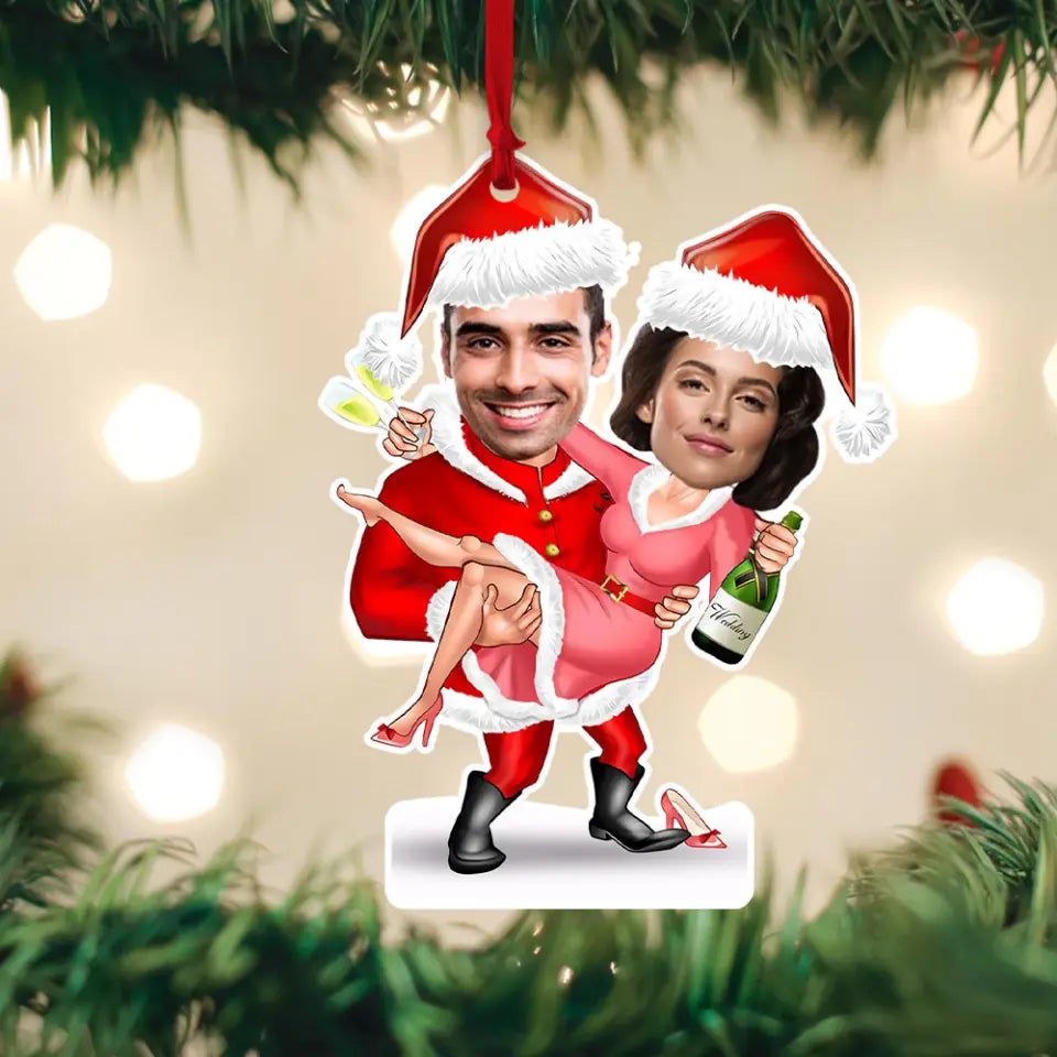 Couple on Christmas Costume - Personalized Upload Photo Acrylic Ornament - Christmas Gift for Couple