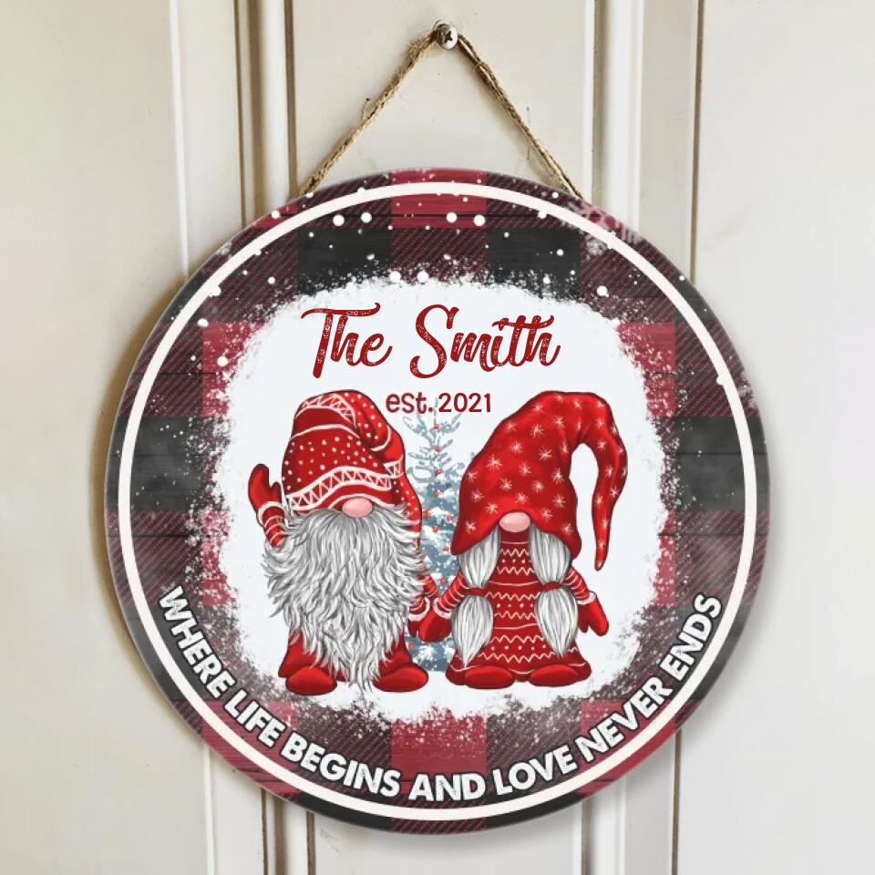 Couple Wooden Sign Where Life Begins and Love Never Ends - Personalized Wooden Sign - Christmas Gift for Couple or Family