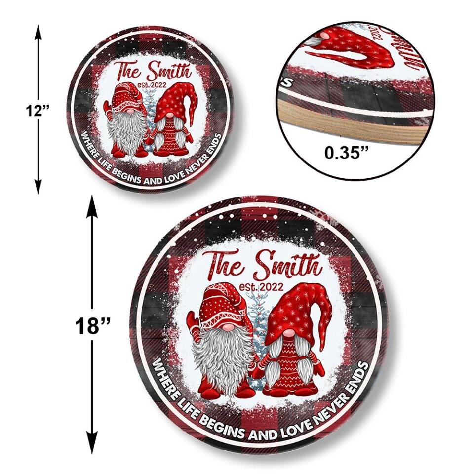 Couple Wooden Sign Where Life Begins and Love Never Ends - Personalized Wooden Sign - Christmas Gift for Couple or Family