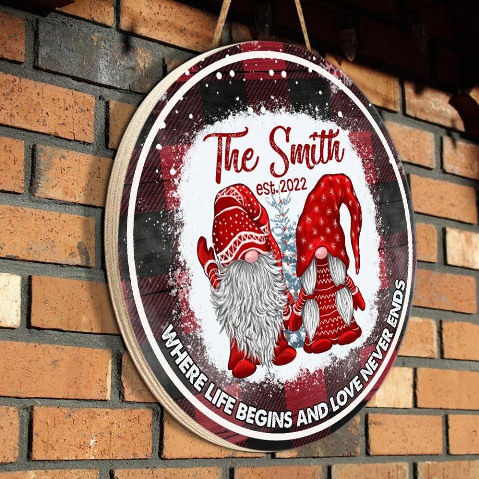 Couple Wooden Sign Where Life Begins and Love Never Ends - Personalized Wooden Sign - Christmas Gift for Couple or Family