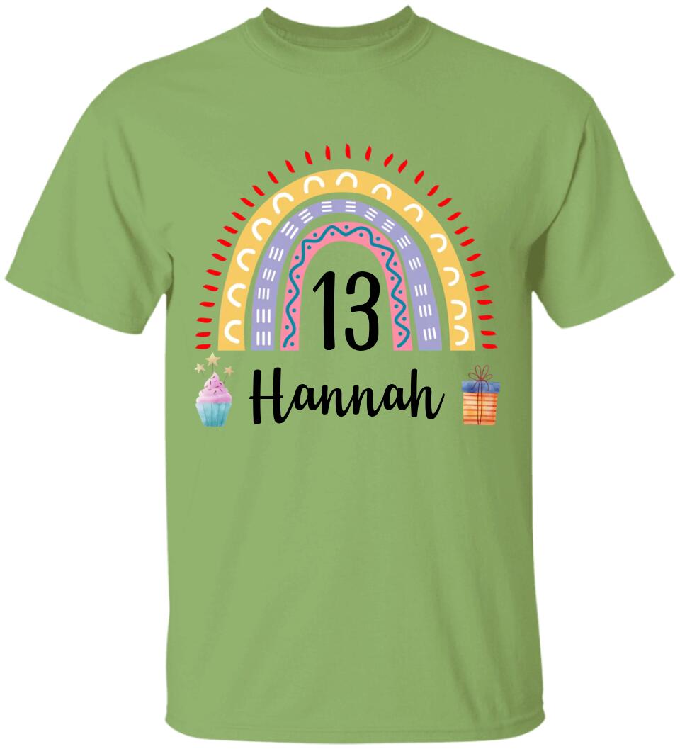 Birthday Rainbow Girl Tshirt - Custom Name & Age - 13th Birthday Gift For Girl