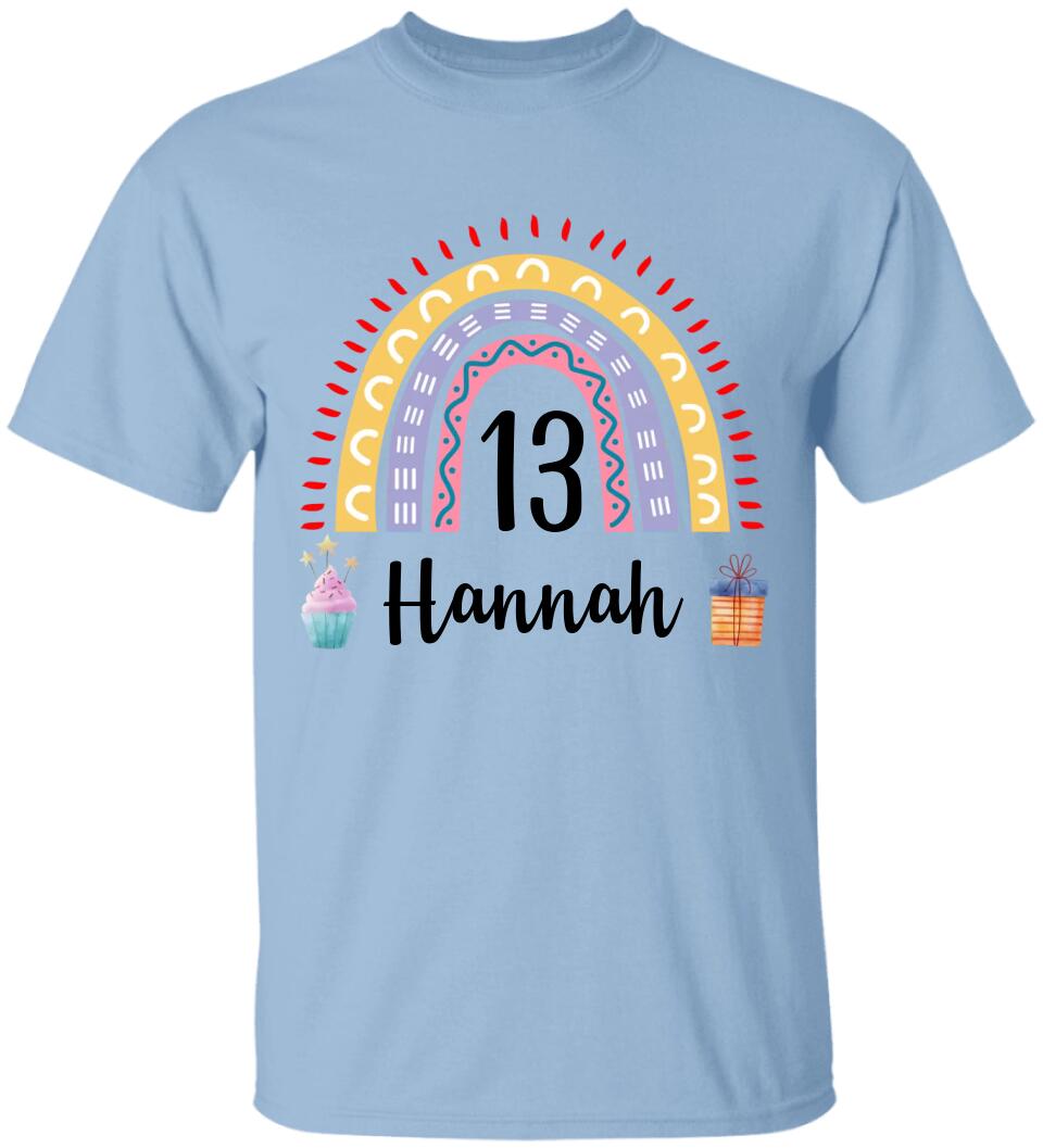 Birthday Rainbow Girl Tshirt - Custom Name & Age - 13th Birthday Gift For Girl