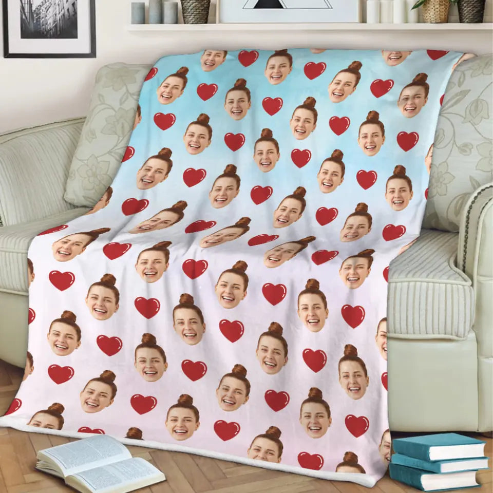 Face And Heart Pattern Personalized Blanket Gifts for Him Her