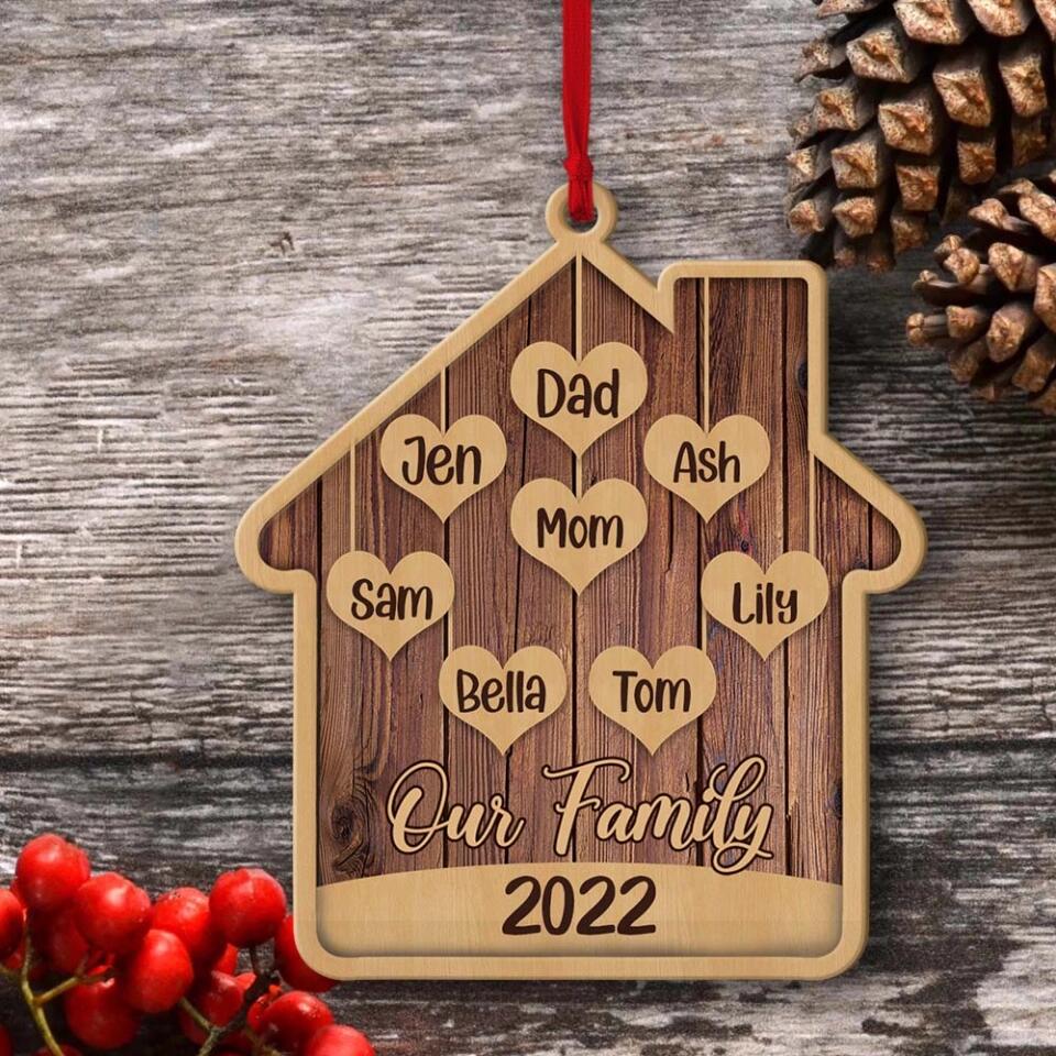 Our Family 2025 - Personalized Wooden Ornament with Names - Christmas Unity Gift for Family Members