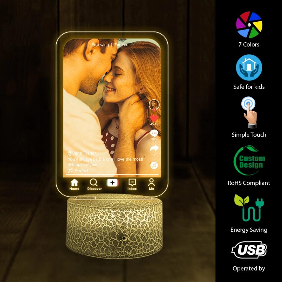 You'll Always Be the One I Love The Most - Personalized Photo & Name - Custom Song Night Light - Gift for Couple