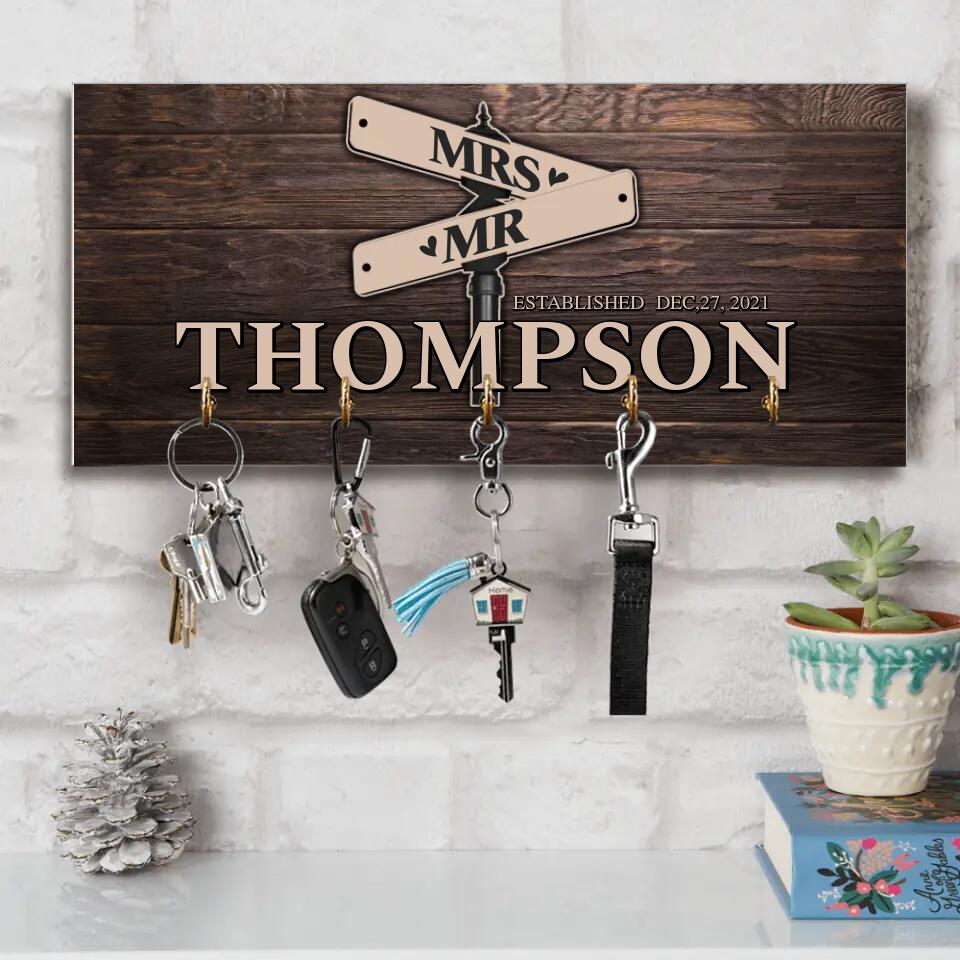 Mr & Mrs - Personalized Wooden Key Holder Hanger - Best Gifts For Couple Family Grandparents Parents On Christmas - 210IHNNPKH790