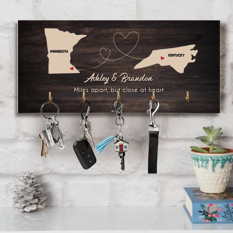 Miles Apart But Close At Heart - Personalized Custom Map Key Holder - Best Gift For Family For Friend For Couple On Anniversary Valentine - 210IHNNPKH789