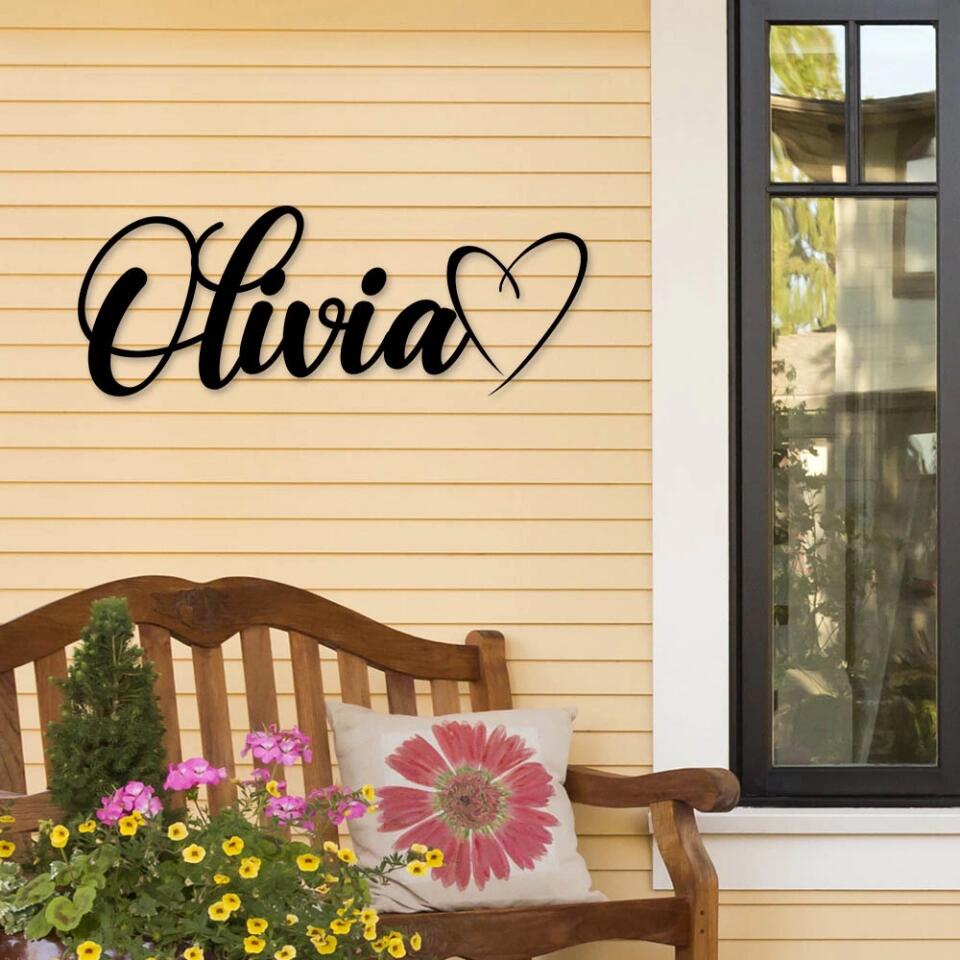 Custom Name With Heart Sign - Personalized Metal Sign