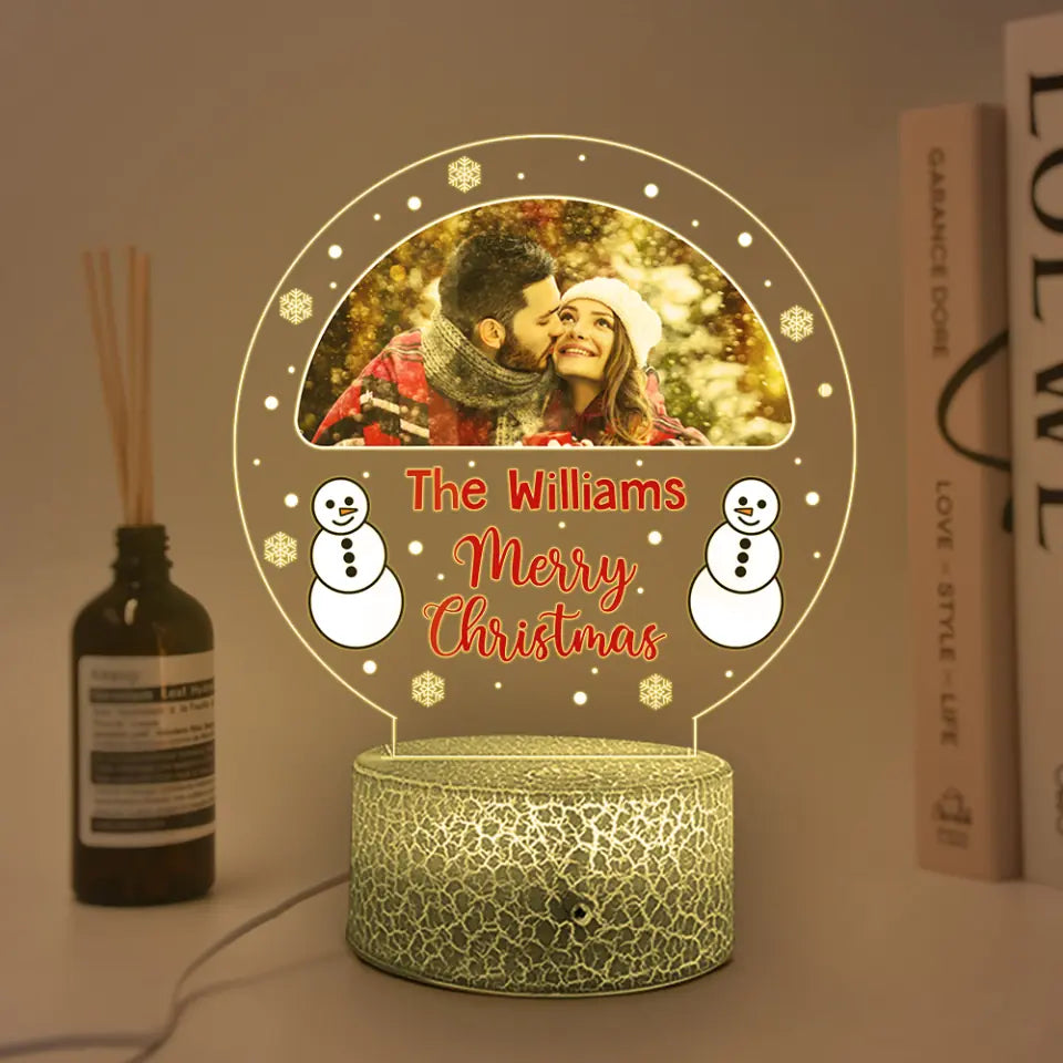Merry Christmas, Snowman and Snowflake - Personalized Night Light - Christmas Gift for Couple