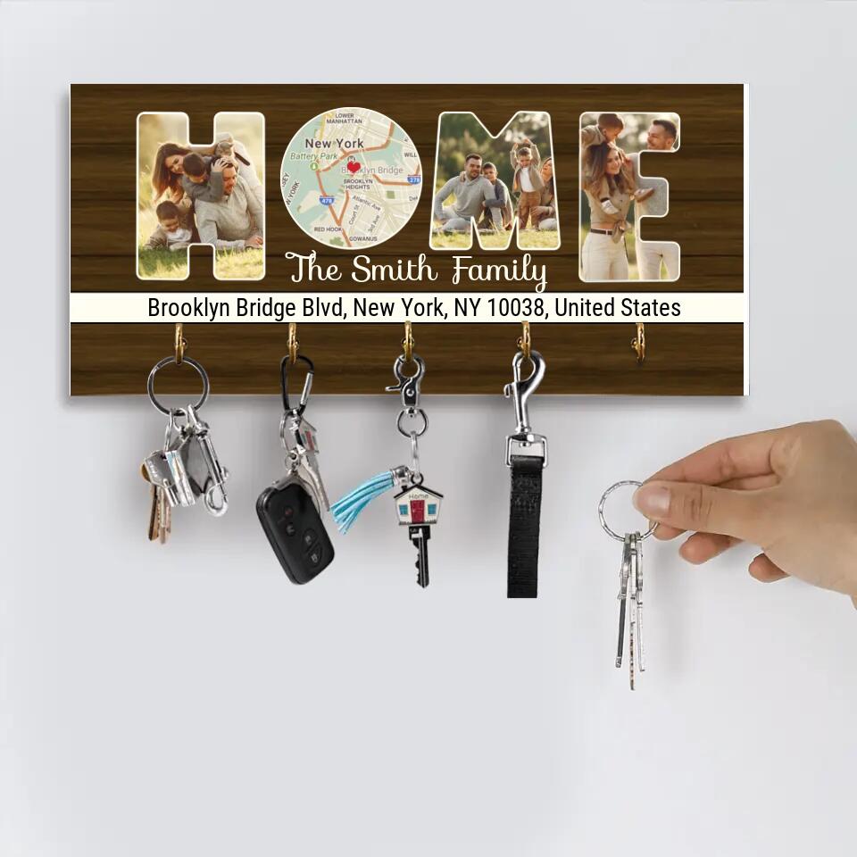 Home Map Custom Map And Photo Key Holder - Family Gift