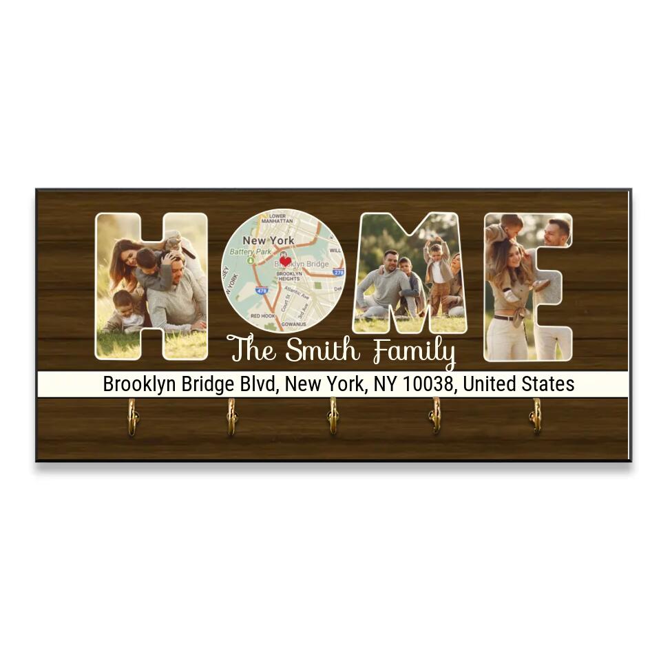 Home With Personalized Retro Map and Family Photos - Personalized Key Holder Hanger - Best Gifts for Dad Mom Her Him - 210IHPNPKH446