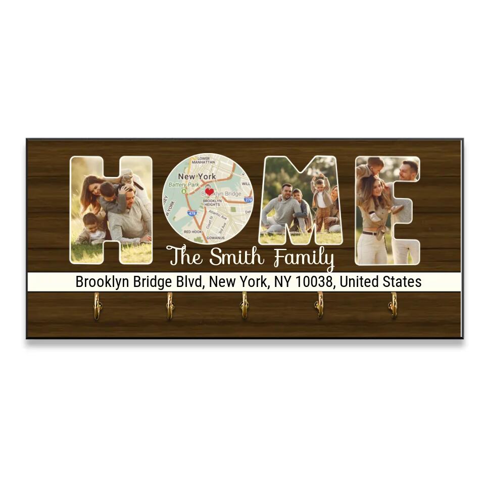 Home Map Custom Map And Photo Key Holder - Family Gift