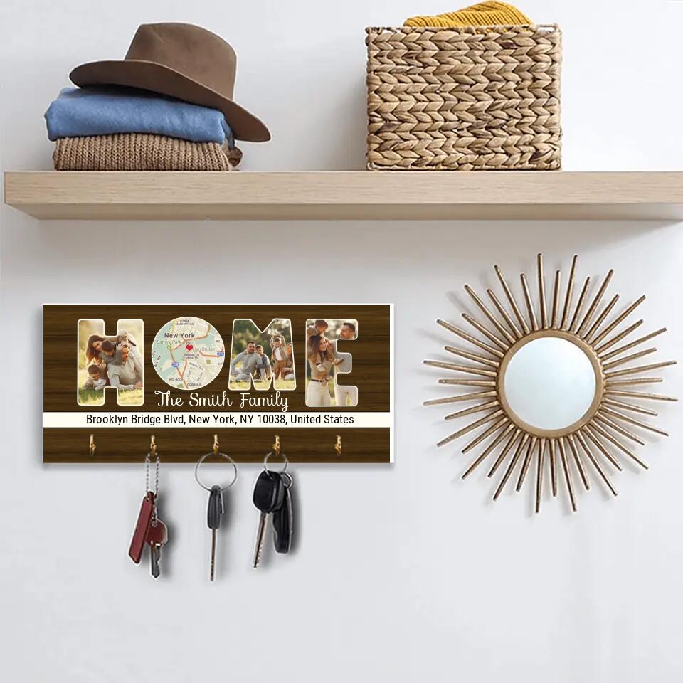 Home Map Custom Map And Photo Key Holder - Family Gift