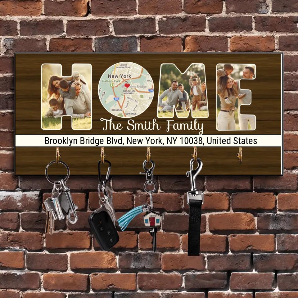 Home Map Custom Map And Photo Key Holder - Family Gift