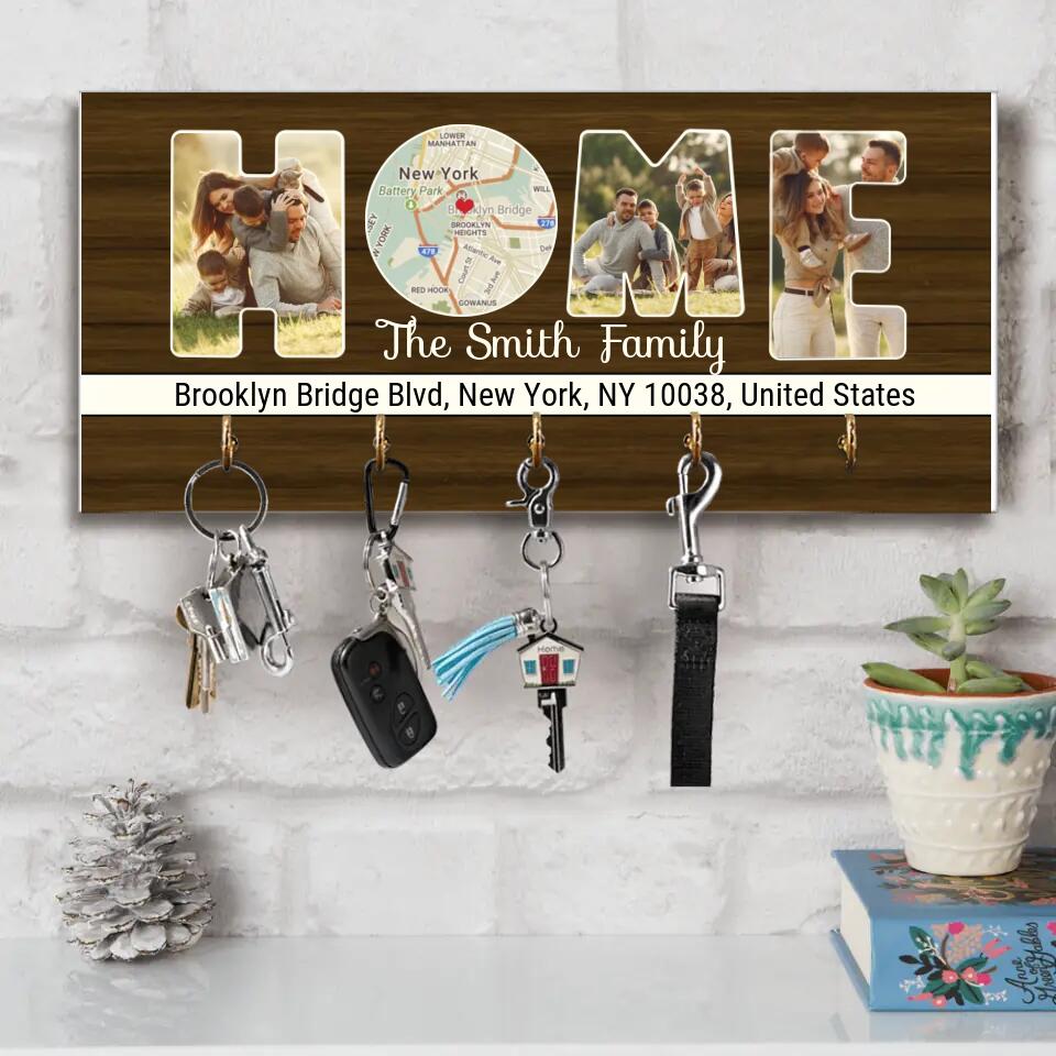 Home Map Custom Map And Photo Key Holder - Family Gift