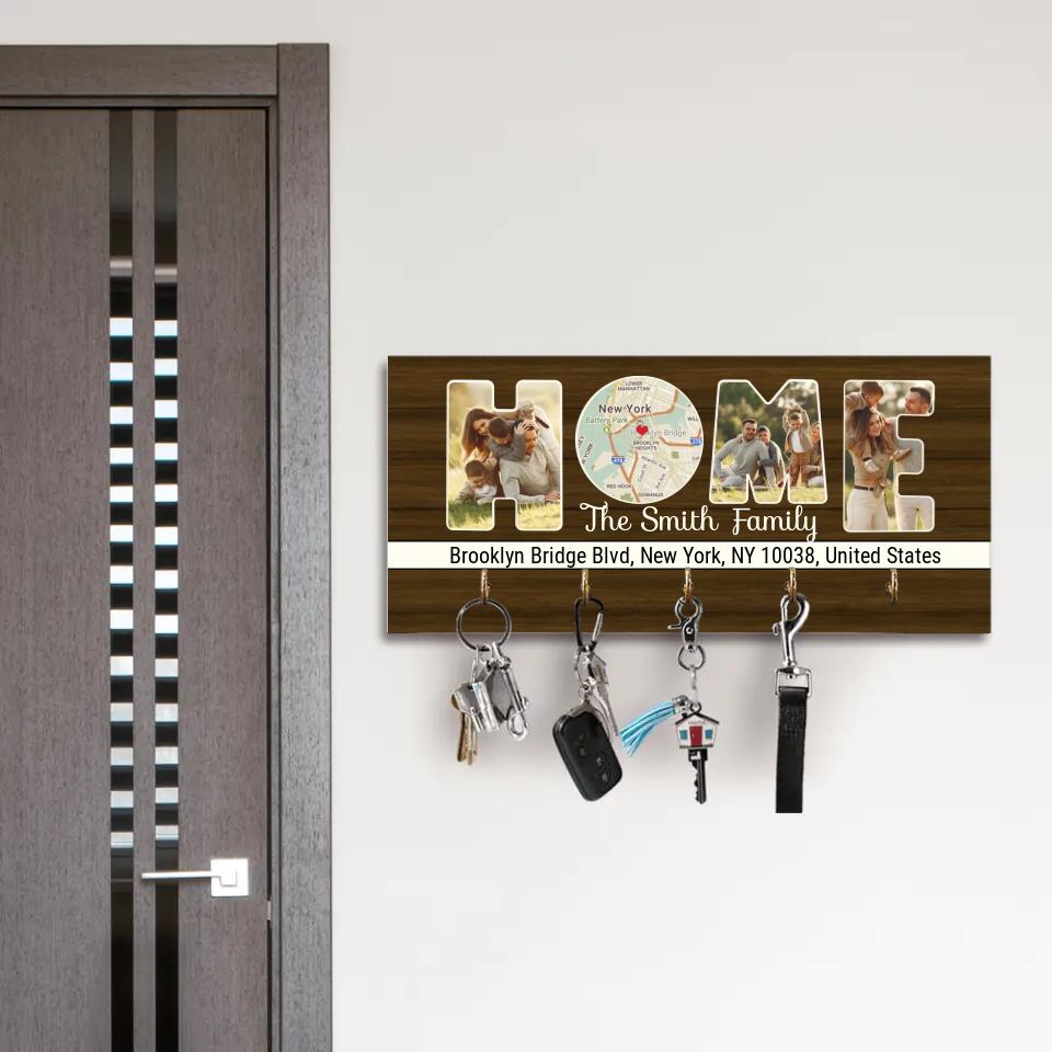 Home Map Custom Map And Photo Key Holder - Family Gift