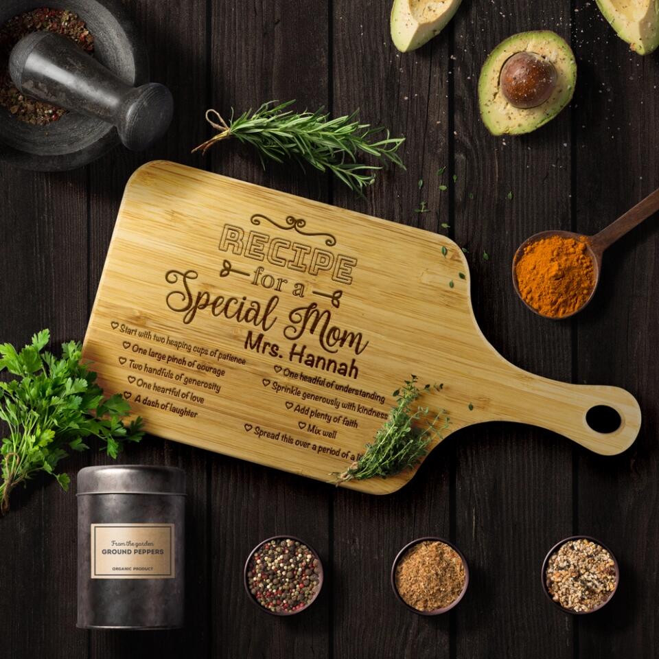 Recipe for a Special Mom - Personalized Name - Custom Wood Cutting Board - Best Gift for Mother's Day Mom's Birthday - 211ICNNPWB141