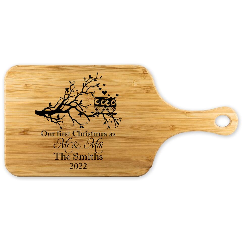 Our First Christmas as Mr & Mrs - Personalized Wood Cutting Board - Custom Name & Year