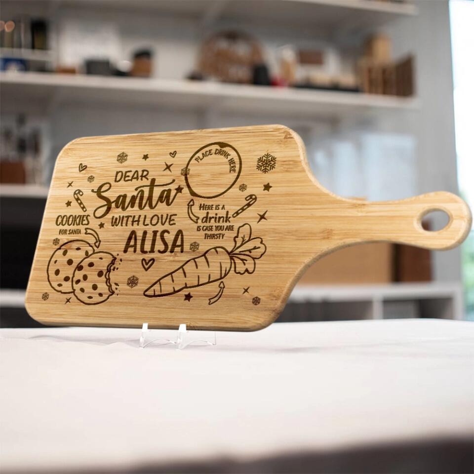 Dear Santa With Love Place Drink - Housewarming Gifts - Custom Wooden Cutting Board - Christmas Gifts
