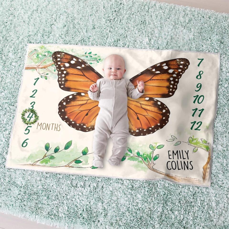 Butterfly Wings Baby Milestone - Baby Shower Growth Tracker Blanket - Custom Month Blanket - Best Gifts For Your Baby - 211IHPLNBL501