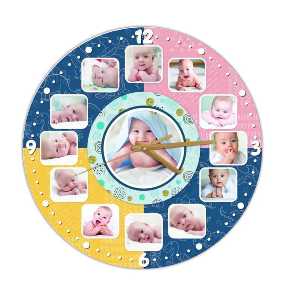 Baby Photos Custom Collage - Personalized Wall Clock - Best Gifts for Baby Parents | 211IHPLNWC483