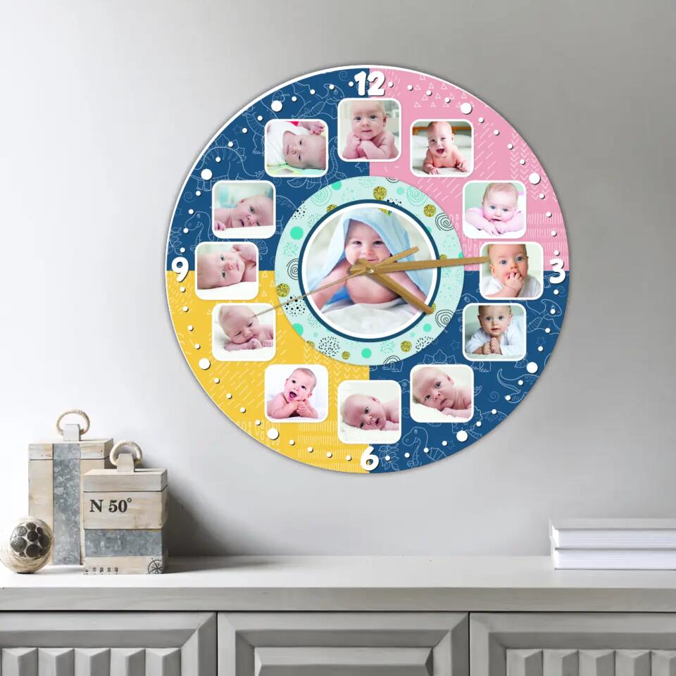 Baby Photos Custom Collage - Personalized Wall Clock - Best Gifts for Baby Parents | 211IHPLNWC483
