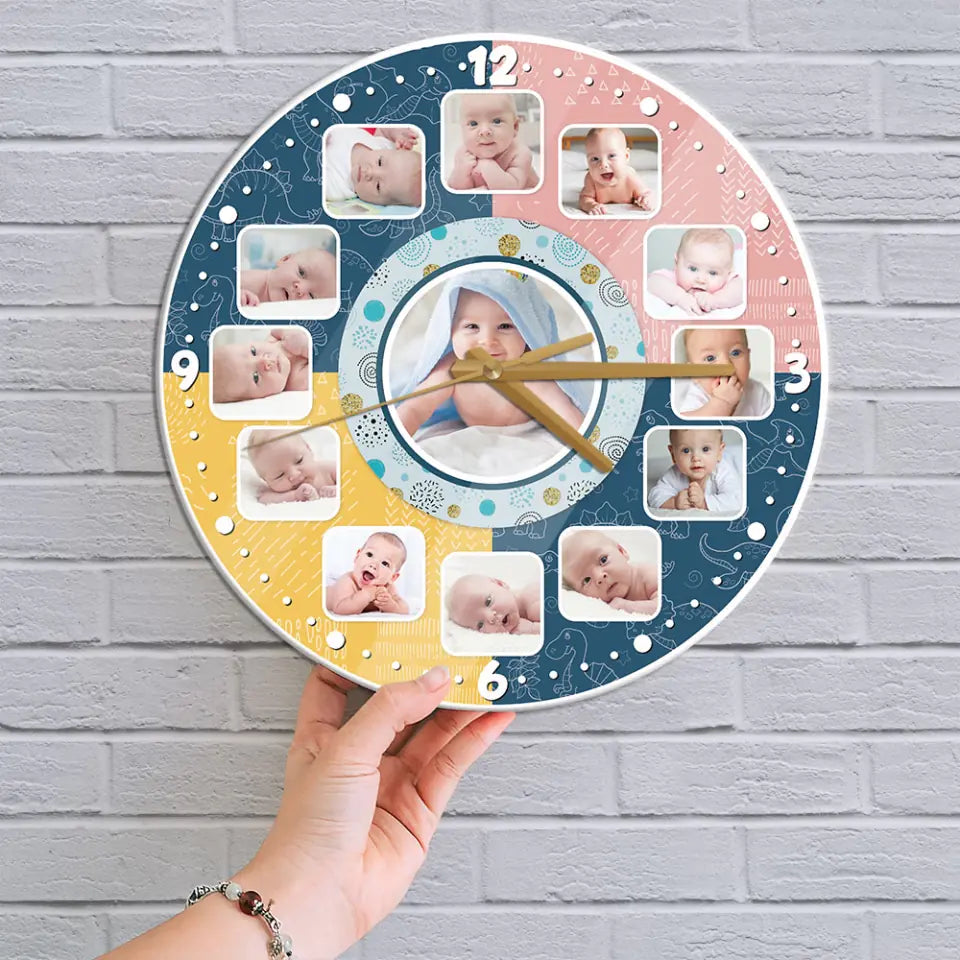 Baby Photos Custom Collage - Personalized Wall Clock