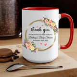 Thank You for Showering Our Baby With Love Floral Style - Personalized Baby Shower Hostess's Name - Custom Date - White Ceramic Mug - 211ICNNPMU130