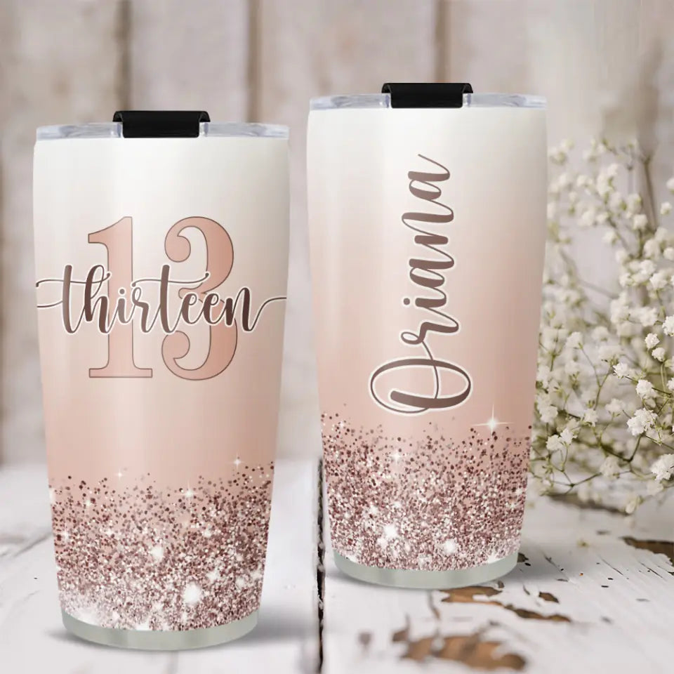 Personalized 13th Birthday for Girls - Custom Age &amp; Name - 20oz Stainless Steel Tumbler - Best Birthday Gift for 13 Years Old Girl - For Daughter Niece - Girlfriend - 211ICNNPTU171