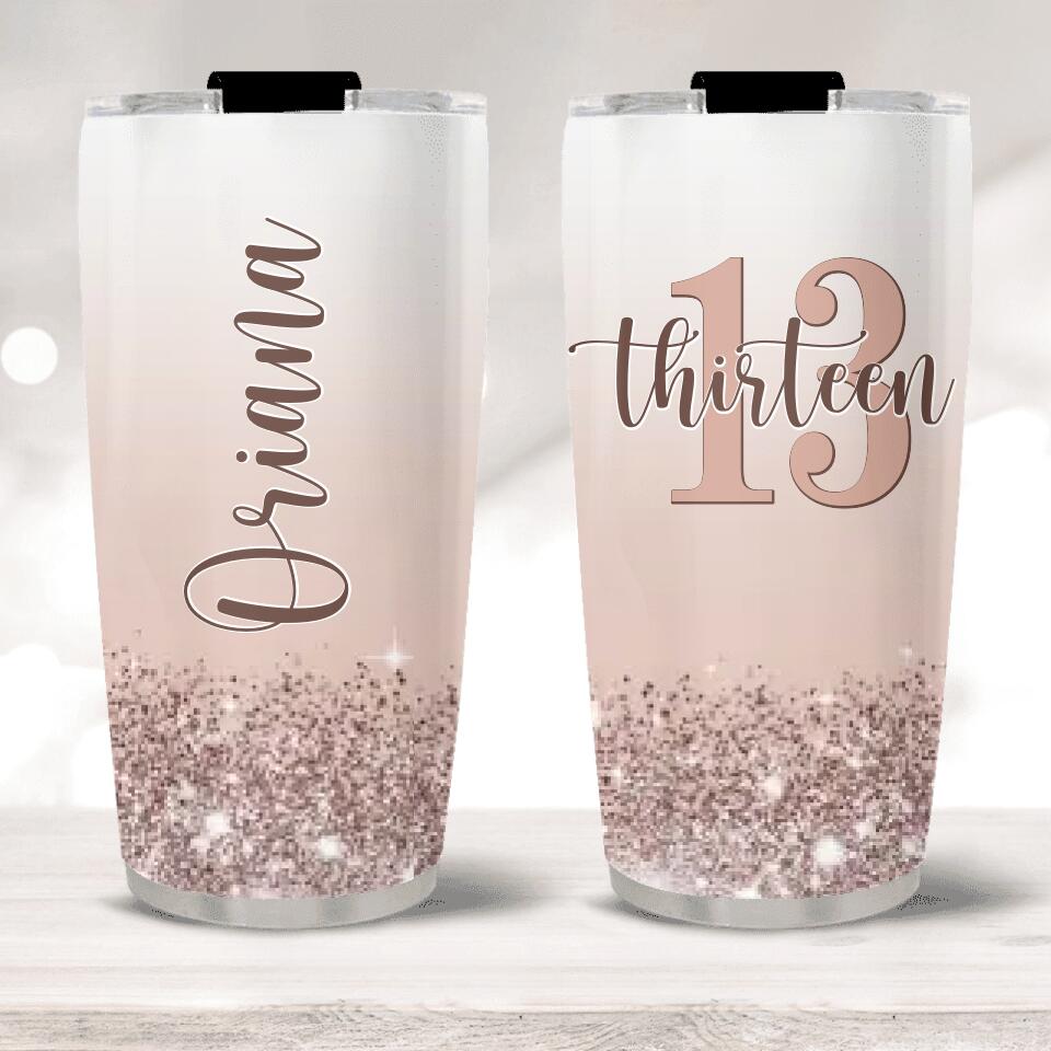 Personalized 13th Birthday for Girls - Custom Age & Name - 20oz Stainless Steel Tumbler - Best Birthday Gift for 13 Years Old Girl - For Daughter Niece - Girlfriend - 211ICNNPTU171